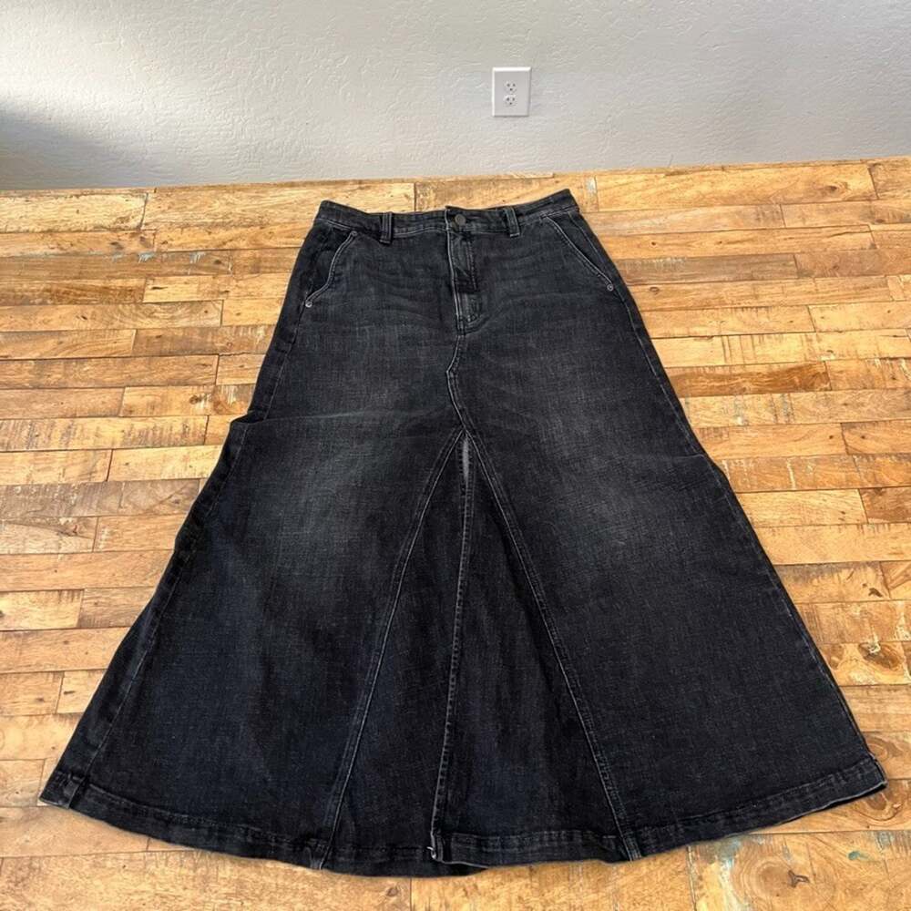 Banana Republic Center Split Skirt Black Denim Maxi Skirt Women's Size 6
